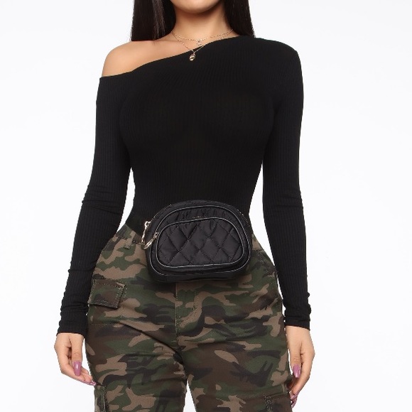 Fashion Nova Black One Shoulder Bodysuit - Picture 2 of 5